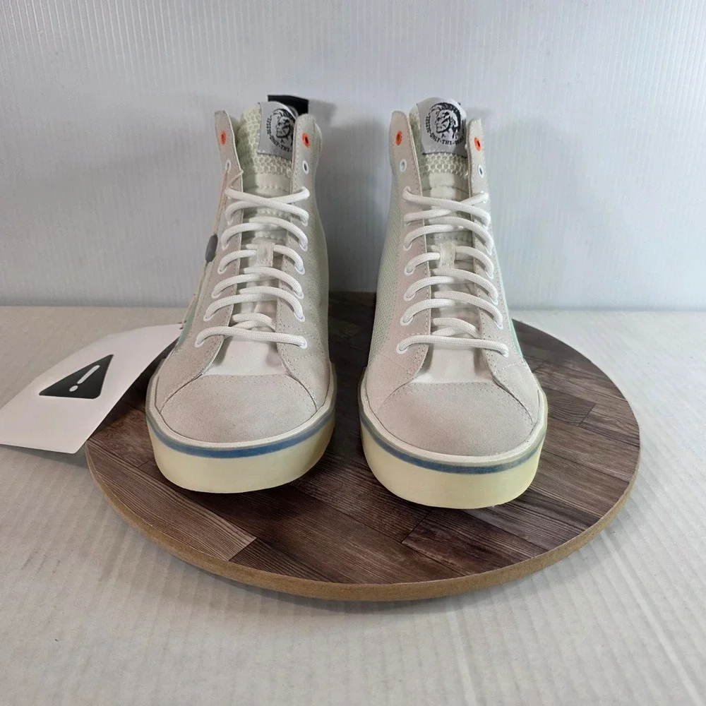 Diesel S-Dvelows‎ Mid High Top Sneakers Mens Size 12.5 White Green Graphic Suede